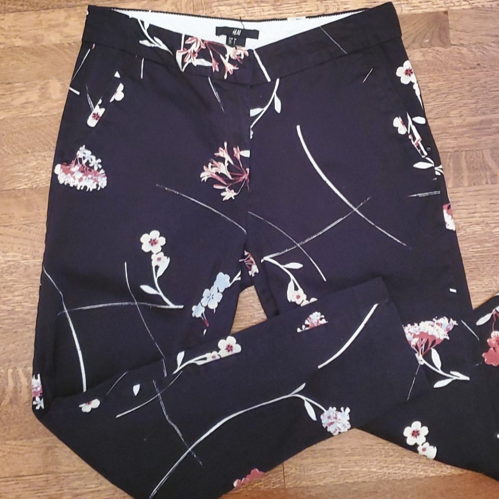 H&M black floral pants